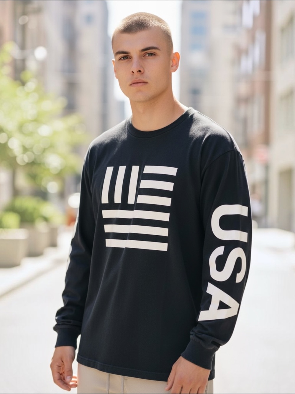The North Face Men’s USA Sleeve Print Flag Graphic Long Sleeve Crewneck Tee Sz L